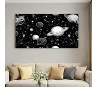 Starry Sky Planets Framed Canvas Wall Art 40L x 30W cm Cartoon Universe Artwork Wall Canvas Pictures for Living Room Bedroom Hallway Decoration Prints with Hooks and Nails