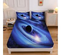Starry Sky Planets Print Microfiber Double Ultra Soft Breathable Fitted Bed Sheet, 30cm Deep Pocket Microfiber Universe Space Fitted Sheets for Double Bed 135x190cm