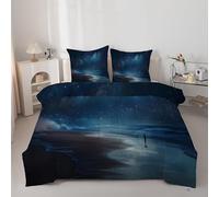 Starry sky print Super King Duvet 7.5 Tog, Soft Breathable Reversible Coverless Duvet, Dark Blue Quilt for All Seasons, Microfiber Double Bed Duvet with 2 Pillowcases (260 * 220cm) -ACF38