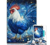 Starry Sky Rooster Jigsaw Puzzles for Adults Teenagers Jigsaws Puzzle,Staycation Kill Time with Fully Interlocking Randomly Shaped Pieces (38x26cm)