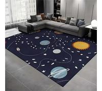 Starry Sky Rug for Living Room, 60x110cm Galaxy Sun Planet Children's Boy Room Decoration Rugs, Outer Space Navy Blue Washable Pattern Carpet for Bedroom, Dining Room, Bathroom Home Decoration