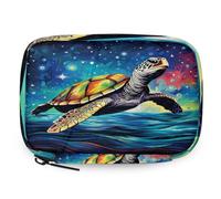 Starry Sky Sea Turtle Pill Organizer Travel Medicine Case with Zipper Daily Vitamin Storage Bag Portable 8 Slot Weekly Pill Box Supplement Holder for Home Office Gym Travel