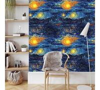 Starry Sky Self Adhesive Wallpaper Oil Painting Style Contact Paper Peel and Stick Wallpaper Thicken Waterproof Matte with Sticky Back Canvas Wall Cabinets Furniture Stickers Decorate 0.52×5 m