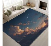Starry sky Shooting stars Colourful clouds Dusk Printed Rugs Anime Illustration Soft Soft Rugs Dreamy Nature Machine Washable Area Rug Blue for Living room Study 120 x 160 cm