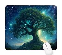 Starry Sky Small Mouse Mat 11.42×9.45×0.12 in, 2026 New Year Gaming Mousepad Tree Mini Desk Pad with Non-Slip Base and Stitched Edge, for Wireless Mouse, Laptop, Office Home, Gift for Men/Woman D-506
