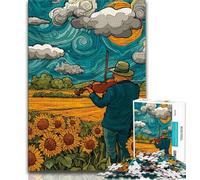 Starry Sky Sunflower Field 1000 Pieces Jigsaw Puzzle For Adults Teens,Stress Reliever Difficult Challenge Deal As Gifts for The Whole Family (75x50cm)