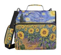 Starry Sky Sunflowers Oil Painting 1.5 Inch 3 Rings Office Binder Organizer with Strap Includes Zip Pocket School Binders Organizer for Office School