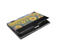 Starry Sky Sunflowers Oil Painting Slim small business card holder with Leather and Stainless Steel name card holder for Women or Men