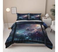Starry Sky Super King Duvet Cover Set, Colorful Nebula Soft Microfiber Bedding with Pillow Cases, Mysterious Universe Quilt Cover Easy Care, Sci-fi Starry Sky Duvet Cover with Zipper, 260x220cm