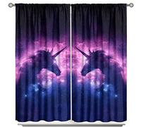 Starry Sky Unicorn Blackout Curtains, Fantastic Galaxy Art Fantasy Background with Unicorn Thermal Insulated Windows Curtain for Girls Bedroom Kids Room Decor Window Drapes 2 Panels W42 xL63