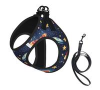 Starry Sky Universe Space Print Step in Dog Harness and Leash Set,Adjustable Reflective Harness for Small Dogs Cats