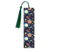 Starry Sky Universe Space Print Wooden Bookmarks with Tassels, Wood Book Markers for Book Lovers, Teachers & Present