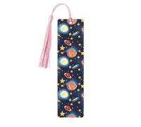 Starry Sky Universe Space Print Wooden Bookmarks with Tassels, Wood Book Markers for Book Lovers, Teachers & Present