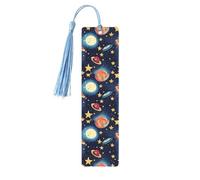 Starry Sky Universe Space Print Wooden Bookmarks with Tassels, Wood Book Markers for Book Lovers, Teachers & Present