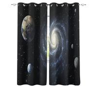 Starry Sky Vortex Earth Blackout Window Curtain Panel, Cosmic Theme Curtains, W85 x L200 CM Set of 2 Panels Thermal Insulation Curtains With Grommet for Bedroom Living Room Windows Office Study