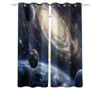 Starry Sky Vortex Planet Blackout Window Curtain Panel, Starry Sky Curtains, W70 x L160 CM Set of 2 Panels Thermal Insulation Curtains With Grommet for Bedroom Living Room Windows Office Study