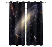 Starry Sky Vortex Planets Window Curtain Panel, 3D Space Theme Blackout Curtains, Thermal Insulation UV Protection Machine Washable Window Drapes With Grommet Curtains W140 x L260 CM 2 Panels