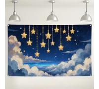 Starry Sky Wall Backdrop, Dreamy Cloud and Star Party Decorations, Night Blue Indoor/Outdoor Photography Background for Birthday Baby Shower Supplies 71x43 Inch
