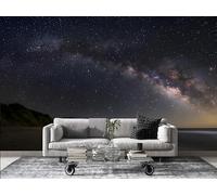 Starry Sky Wallpaper Coast Photo Wallpaper Non-Woven Wall Mural Covering for Bedroom Living Room Hallway TV Background Wall Decor 300cm x 210cm (WxH) Black -Ab83
