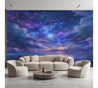 Starry Sky Wallpaper for Living Room, Star Purple Cloud Wall Mural for Bedroom 130x80 cm, Non-Woven Photo Wallpaper, Home Decor D&O51