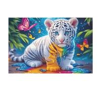 Starry Sky White Tiger 1000 Piece Complete DIY Jigsaw Puzzle Animal Pet Collectors Mind Relaxation Educational Decorative Puzzle Gifts for Adults Wooden Cardboard 1000 PCS