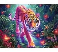 Starry Sky White Tiger 300 Pieces Set Classic Jigsaw Puzzle Colorful Fantasy Wildlife Couple Puzzle Partners Mind Relaxation Wall Decor Easter New Year Premium Cardboard 300 PCS/40x28cm