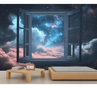 Starry Sky Window Mural Fantasy Window Wallpaper Galaxy Wall Mural HD Art Decor Photo Living Room Sofa TV Background Personalized Poster (Non-self-Adhesive)