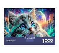 Starry-style Cute Cat 1000 Pieces Jigsaw Puzzle Set Fantasy Pet Classic Jigsaw Puzzle Sturdy Cardboard Couple Puzzle Partners Ultra Difficult Home Activity 70x50cm/1000pcs
