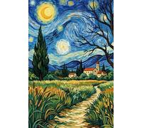 Starry Sunflower Harvest Landscape Journal: 6x9 Inch Lined Notebook, Van Gogh Inspired Golden Wheat Field Art Cover, Aesthetic Post-Impressionist Nature Diary for Writing and Reflection (100 Pages)