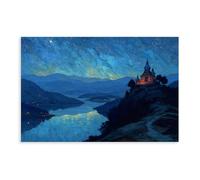 Starry Temple Landscape Canvas Poster Bedroom Decor Landscape Office Room Decor Gift 16x24inch(40x60cm)