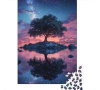 Starry Tree Reflections -9 Adult 1000-Piece Jigsaw Puzzle, 52x38cm/1000pcs, Shared Family Time Around The Table; Clean White Cardboard for Sorting
