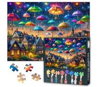 Starry Umbrella 1000 Piece Puzzles for Adults, Night Scene Jigsaw Puzzles 1000 Pieces, Charming Village of Tudor-Style Houses Puzzle, Funny Puzzle, Gift for Family Friends, 27.5"x19.6"