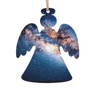 Starry Universe Space Printed Wooden Angel-Shape Christmas Decorations 6 PCS Christmas Tree Decorations Holiday Hanging Decor