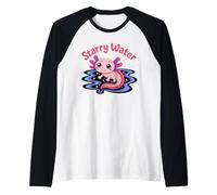 Starry Water Pink Axolotl Wavy Cosmos Chibi Raglan Baseball Tee