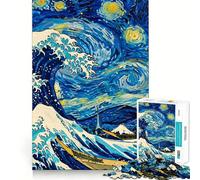 Starry Wave Van Gogh Meets Hokusai 1000 Piece Jigsaw Puzzles for Adults Jigsaw Think Toy Calm Relax Clean Cut Wall Art Decor 38x26cm