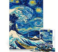 Starry Wave Van Gogh Meets Hokusai 1000 Piece Jigsaw Puzzles for Adults Jigsaw Think Toy Calm Relax Clean Cut Wall Art Decor 38x26cm