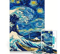 Starry Wave Van Gogh Meets Hokusai 1000 Piece Jigsaws for Teenagers Mind Exercise Toy Mental Relax Design Assembly Santa Wish List 50x75cm