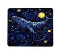 Starry Whale Blue Galaxy Mouse Pad, Night Sky Artistic Design Stitched Edge Mousepad, Rubber Non-Slip Washable Gaming Mouse Pad for Home and Office Computer, Laptop Square 8x10 Inch