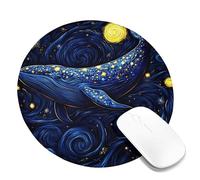 Starry Whale Blue Galaxy Mouse Pad, Night Sky Artistic Design Stitched Edge Mousepad, Rubber Non-Slip Washable Gaming Mouse Pad for Home and Office Computer, Laptop Round 8x8 Inch