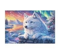 Starry White Wolf 1000 Pieces Set Classic Jigsaw Puzzle Frost Pines Cosmos Couple Puzzle Partners Mind Relaxation Wall Decor Easter New Year Recycled Cardboard Material 1000 PCS