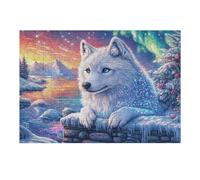 Starry White Wolf 300 Pcs Jigsaw Puzzles Frost Pines Cosmos Puzzles for Adults Teens Relaxing Fun Family Game Team Building Stress Reducing Autumn Durable Cardboard 300 PCS