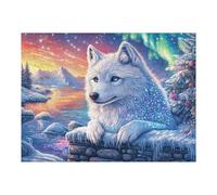 Starry White Wolf 500 Piece Premium Jigsaw Puzzle Frost Pines Cosmos For Men Educational Decompression Adults Anxiety Memory Care Mothers Valentines Wooden 500 PCS