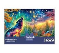 Starry Wolf Howls at Bright, Magical Night Sky 1000-Piece Jigsaw Puzzle Enchanted Spirit Wolf - Perfect for Men, Women, Elders & Seniors 38x26cm/1000pcs