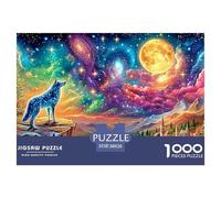 Starry Wolf on Cliff over Moonlit Valley 1000-Piece Jigsaw Puzzle Cool Wolf Challenging & Brainteasing for All Ages 38x26cm/1000pcs