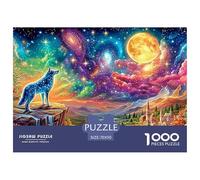 Starry Wolf on Cliff over Moonlit Valley 1000-Piece Jigsaw Puzzle Cool Wolf Family Entertainment for Adults & Kids 70x50cm/1000pcs
