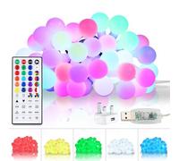 StarryEver 24 Colours Changing Globe String Lights, 5M 50 LEDs Ball Fairy Lights USB Plug in with Remote Timer for Indoor Outdoor Bedroom Garden Holiday Party Christmas Decor
