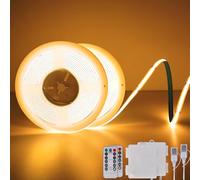 StarryEver COB LED Strip Lights, 2700K Warm White Battery Powered 640LED 2M Strip Lights with Remote Timer Dimmable Flexible Cuttable Tape Lights for Cabinet Shelves Bedroom (2 Pack)