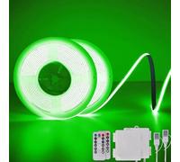 StarryEver COB LED Strip Lights, Battery Operated with Remote Control, 2 m 640 LED Light Strip, Dimmable, Cuttable, Flexible LED Strip Light for TV, Computer, Car Decoration, Green, Pack of 2