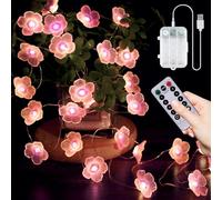 StarryEver Fairy Lights, Cherry Blossoms, 5 m 50 LEDs Fairy Lights, Flower Garland, Indoor Battery & USB, Fairy Light, Fairy Lights, Pink for Children's Room, Girls, Bedroom, Wedding, Garden