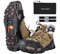Starrylake Ice Snow Grips Crampons with 10 Tungsten Spikes with Reflective Strips for Shoes and Boots Anti Slip Ice Traction Cleats for Running Walking, Footwear for Men Women L
